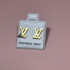 Gold Stainless Steel Logo Earrings